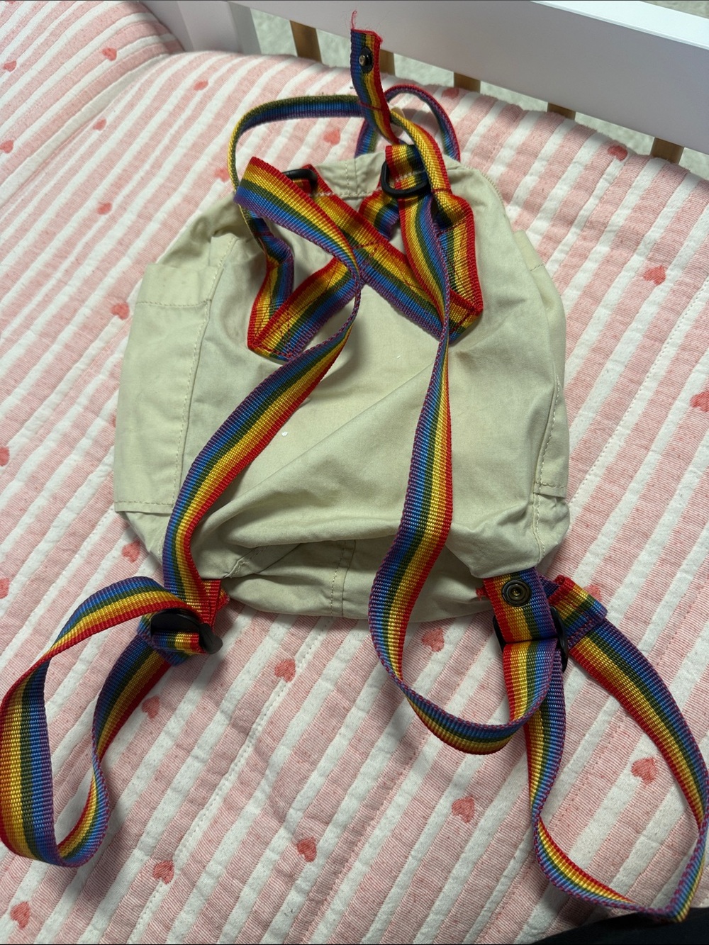Fjällräven Kånken Mini Backpack in Cream with Rainbow Straps - Picture 2 of 2
